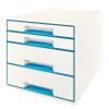 LEITZ Schubladenbox WOW Cube A4 52132036 weiss/blau, 4 Schubladen
