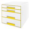LEITZ Schubladenbox WOW Cube A4 5213-20-16 weiss/gelb, 4 Schubladen