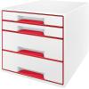 LEITZ Schubladenbox WOW Cube A4 5213-20-26 weiss/rot, 4 Schubladen