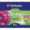 VERBATIM CD-RW Slim 80MIN/700MB 43167 8-10x color 5 Pcs