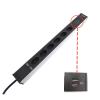 Steckdosenleiste 19" 1HE, 6 x T13 schwarz, USB-Charger A+A, Thermal Fuse 10A