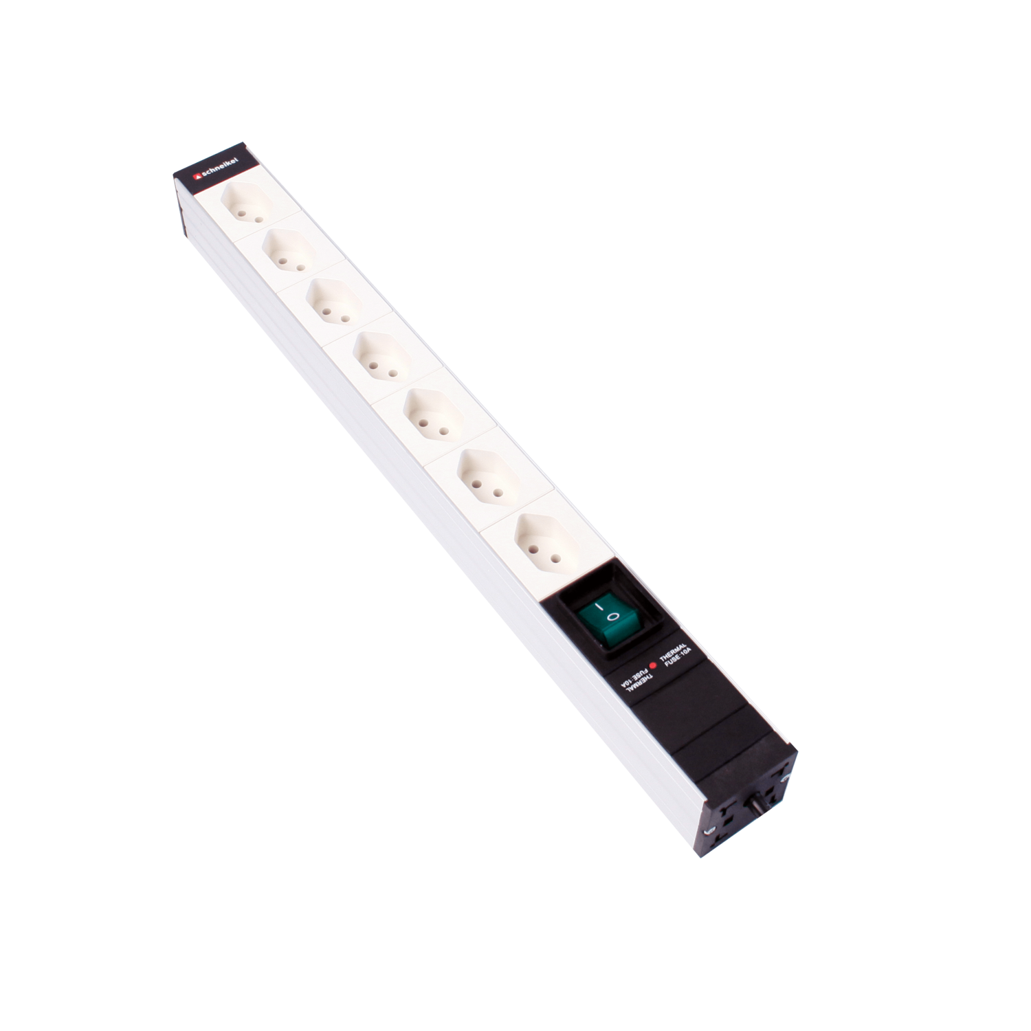 Steckdosenleiste 19" 1HE, 7 x T13 weiss, Schalter, Thermal Fuse 10A