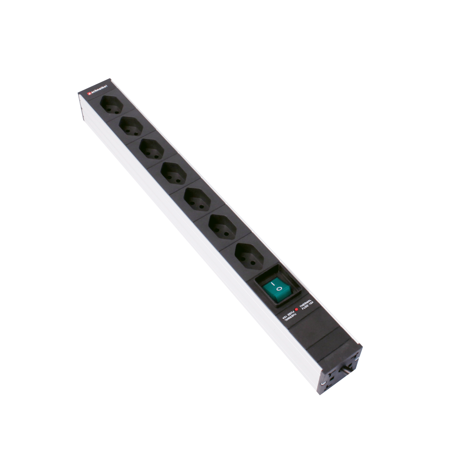 Steckdosenleiste 19" 1HE, 7 x T13 schwarz, Schalter, Thermal Fuse 10