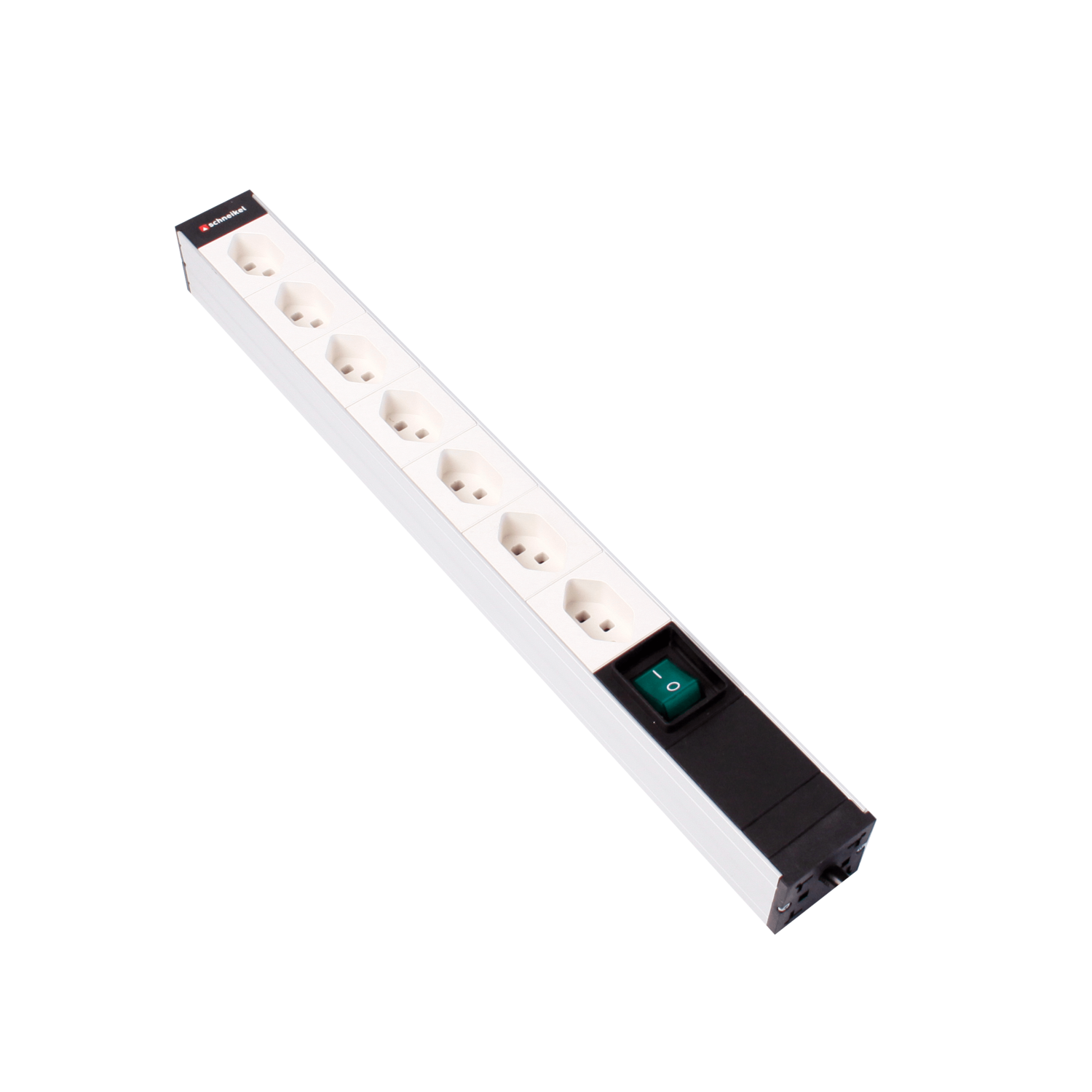 Steckdosenleiste 19" 1HE, 7×T23 weiss, Schalter