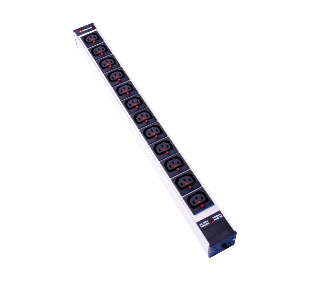 Steckdosenleiste 1HE, 12xC13 lock schwarz, Thermal Fuse 10A